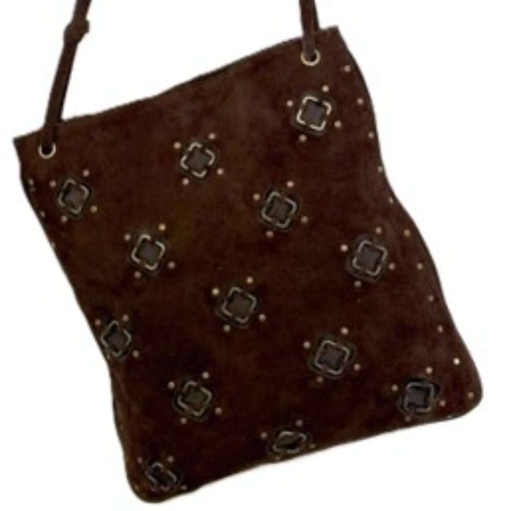 Y2K Nine West Studio Brown Suede Crossbody Handbag